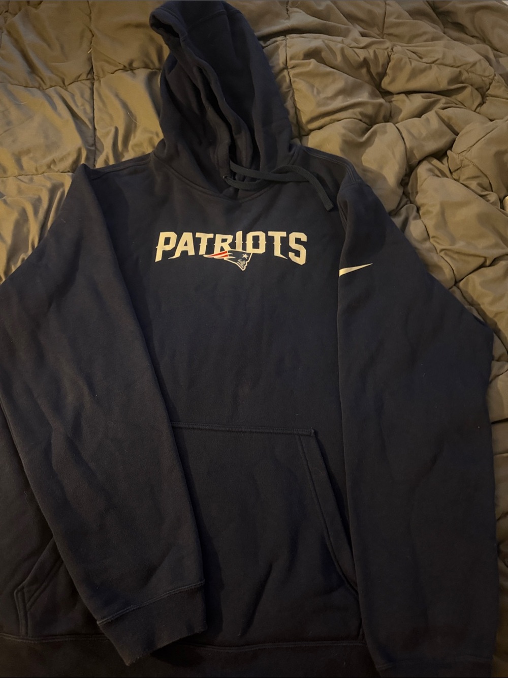 Nike Patriots Navy Pullover Hoodie with White Logo